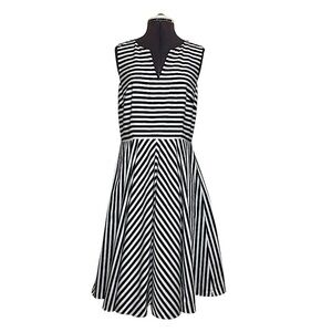 Ann Taylor Cotton Spandex Black White Striped Sleeveless A-Line Summer Dress 6